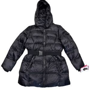 Two By Vince Camuto Womens Black Belted Down Blend Winter Jacket Large